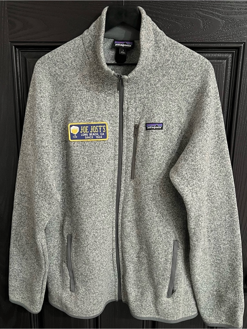 Patagonia Better Sweater Full Zip Size L Joe Josts Bar Long Beach Patch Grey